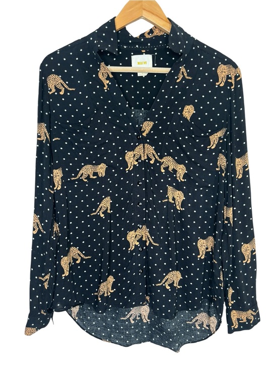 Maeve Tops - Maeve Anthropologie button down blouse black polka dot leopard two pocket 8